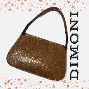 DIMONI Vintage Leather Tan Gold Polka Dot Shoulder Zip Purse Bag